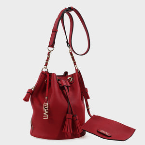 Izzy and Ali Vegan Leather Handbags - Ali Drawstring in red