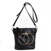 Izzy and Ali Vegan Leather Handbags - Dual Ring Medium Bucket Bag Black