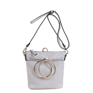 Izzy and Ali Vegan Leather Handbags - Dual Ring Medium Bucket Bag White