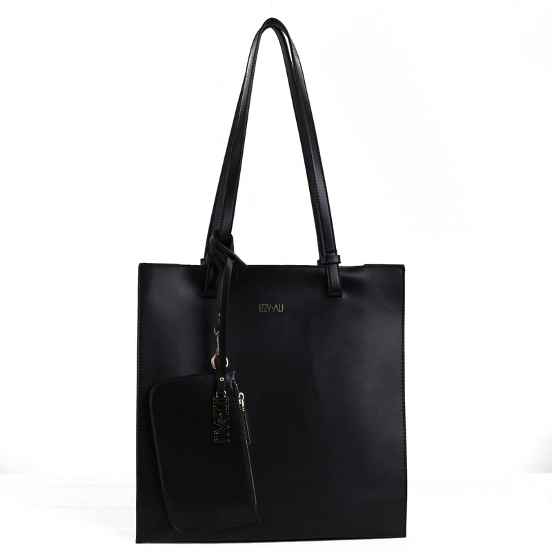 Izzy and Ali Vegan Leather Handbags - Tote with Clutch Black