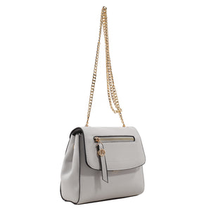 Izzy and Ali Vegan Leather Handbags - Mini Satchel with Chain Silver