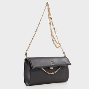 Izzy and Ali Vegan Leather Handbags - Caramel Clutch in black