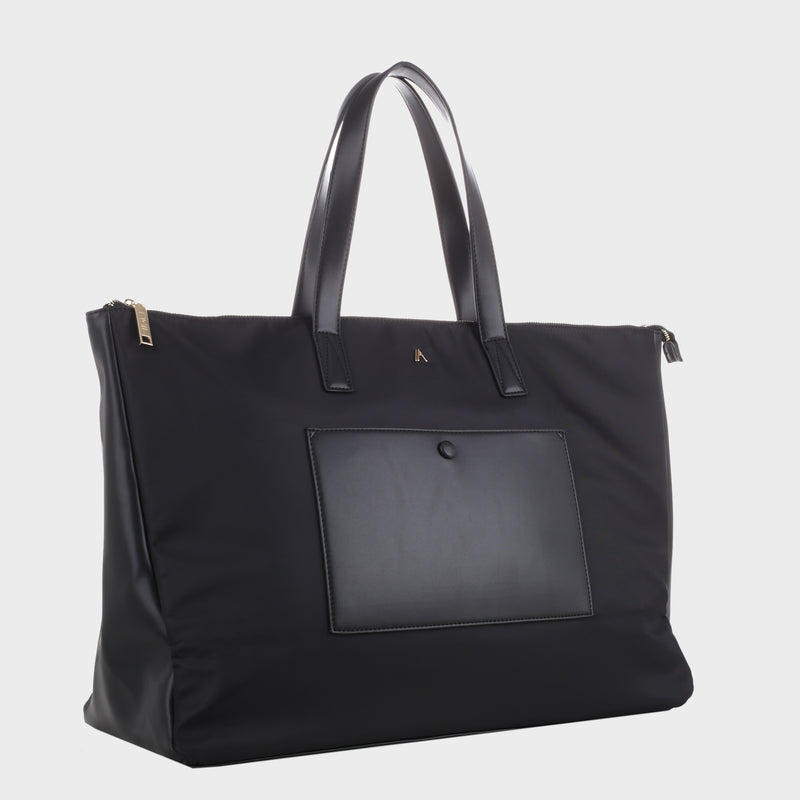 Izzy and Ali Vegan Leather Handbags - Weekender Carryall Tote Black