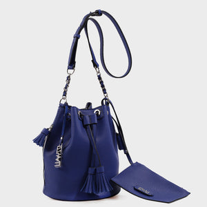 Izzy and Ali Vegan Leather Handbags - Ali Drawstring in blue