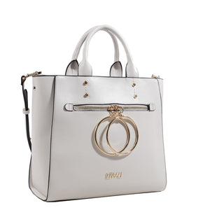 Izzy and Ali Vegan Leather Handbags - Double Ring Large Bucket Tote White