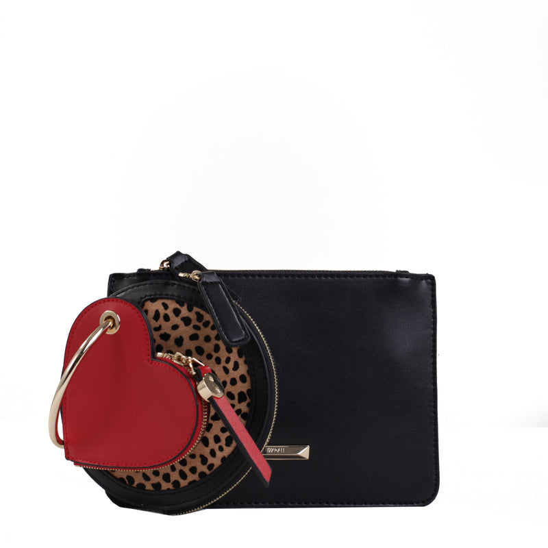 Izzy and Ali Vegan Leather Handbags - Small Clutch with Heart Keychain Pouch