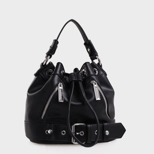 Izzy and Ali Vegan Leather Handbags - Agnes Drawstring in black