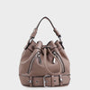 Izzy and Ali Vegan Leather Handbags - Agnes Drawstring in taupe