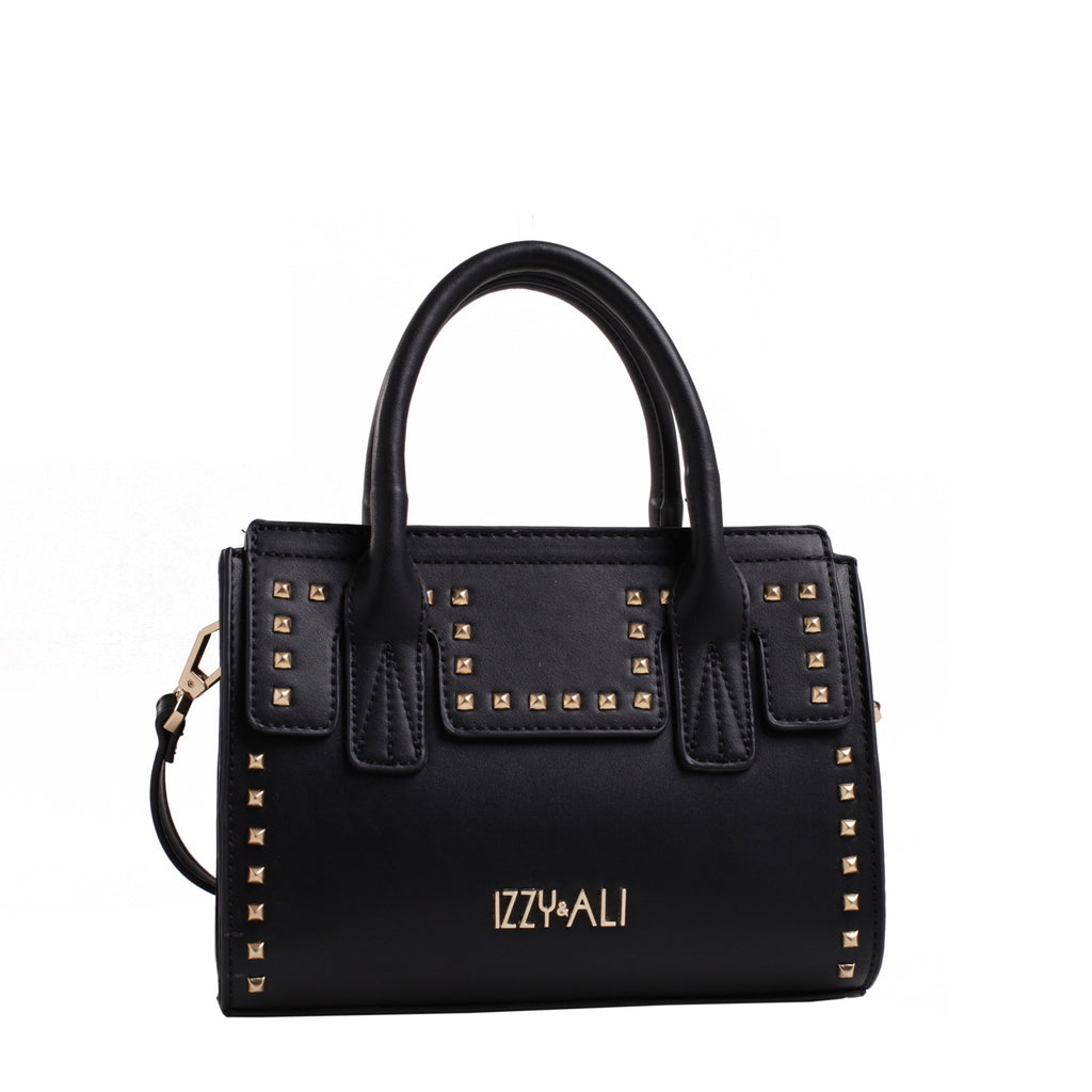 Izzy and Ali Vegan Leather Handbags - Studded Satchel Black