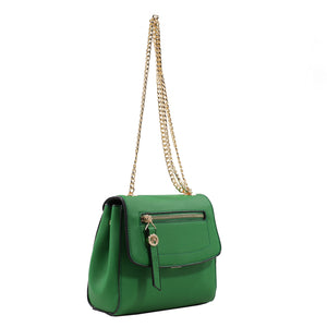 Izzy and Ali Vegan Leather Handbags - Mini Satchel with Chain Green