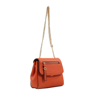 Izzy and Ali Vegan Leather Handbags - Mini Satchel with Chain Orange