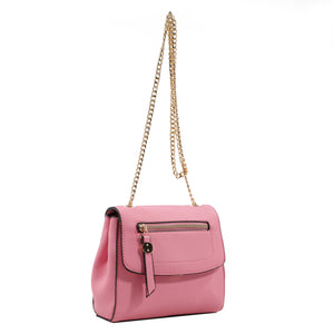 Izzy and Ali Vegan Leather Handbags - Mini Satchel with Chain Pink