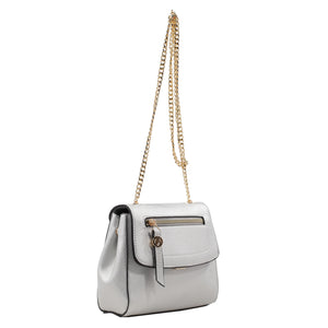 Izzy and Ali Vegan Leather Handbags - Mini Satchel with Chain White