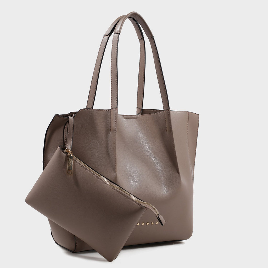 Izzy and Ali Vegan Leather Handbags - Catskill Tote in taupe