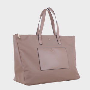 Izzy and Ali Vegan Leather Handbags - Weekender Carryall Tote Taupe